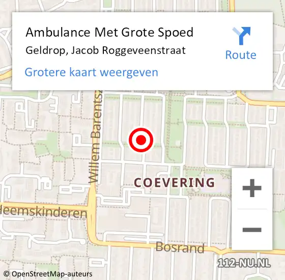 Locatie op kaart van de 112 melding: Ambulance Met Grote Spoed Naar Geldrop, Jacob Roggeveenstraat op 12 augustus 2019 18:30