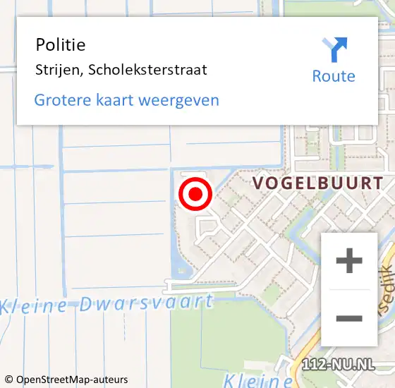 Locatie op kaart van de 112 melding: Politie Strijen, Scholeksterstraat op 12 augustus 2019 19:29