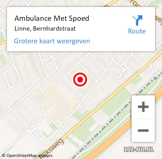 Locatie op kaart van de 112 melding: Ambulance Met Spoed Naar Linne, Bernhardstraat op 12 augustus 2019 21:31