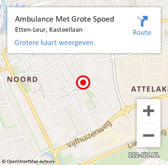 Locatie op kaart van de 112 melding: Ambulance Met Grote Spoed Naar Etten-Leur, Kasteellaan op 13 augustus 2019 01:45