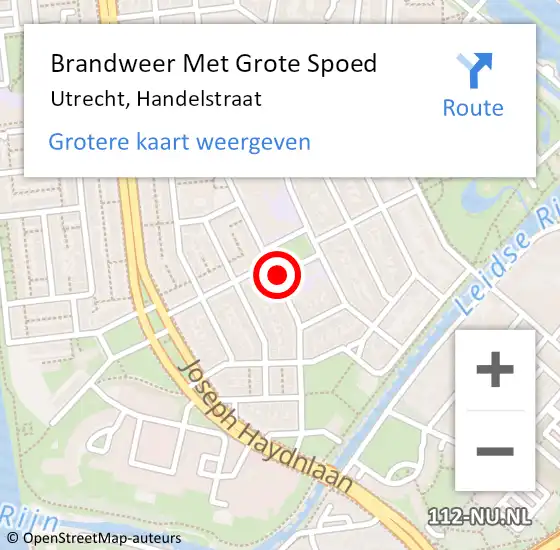 Locatie op kaart van de 112 melding: Brandweer Met Grote Spoed Naar Utrecht, Handelstraat op 13 augustus 2019 01:58