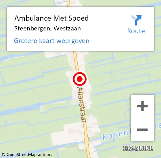 Locatie op kaart van de 112 melding: Ambulance Met Spoed Naar Steenbergen, Westzaan op 13 augustus 2019 06:54