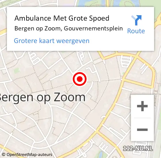 Locatie op kaart van de 112 melding: Ambulance Met Grote Spoed Naar Bergen op Zoom, Gouvernementsplein op 13 augustus 2019 06:58