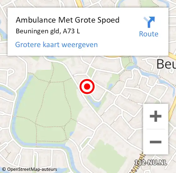 Locatie op kaart van de 112 melding: Ambulance Met Grote Spoed Naar Beuningen gld, A73 L op 13 augustus 2019 07:42