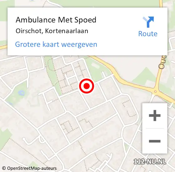 Locatie op kaart van de 112 melding: Ambulance Met Spoed Naar Oirschot, Kortenaarlaan op 13 augustus 2019 07:56