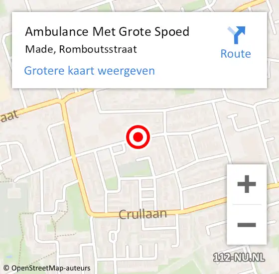 Locatie op kaart van de 112 melding: Ambulance Met Grote Spoed Naar Made, Romboutsstraat op 13 augustus 2019 09:47