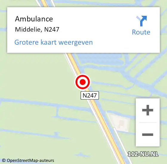 Locatie op kaart van de 112 melding: Ambulance Middelie, N247 op 13 augustus 2019 09:58