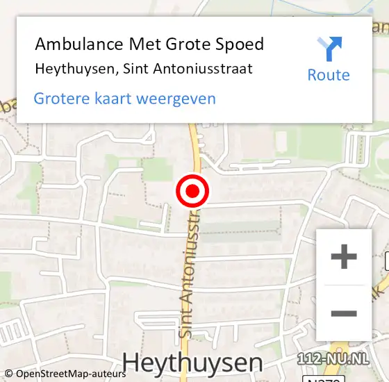 Locatie op kaart van de 112 melding: Ambulance Met Grote Spoed Naar Heythuysen, Sint Antoniusstraat op 13 augustus 2019 13:39