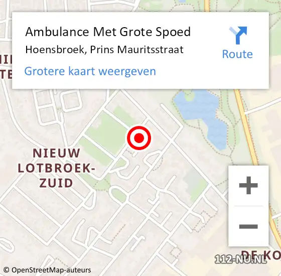 Locatie op kaart van de 112 melding: Ambulance Met Grote Spoed Naar Hoensbroek, Prins Mauritsstraat op 10 april 2014 14:17