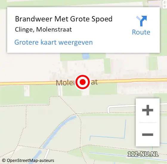 Locatie op kaart van de 112 melding: Brandweer Met Grote Spoed Naar Clinge, Molenstraat op 13 augustus 2019 15:01