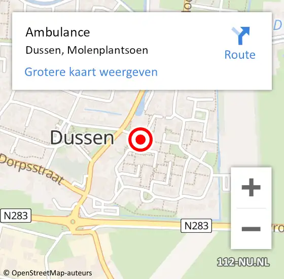 Locatie op kaart van de 112 melding: Ambulance Dussen, Molenplantsoen op 13 augustus 2019 15:24