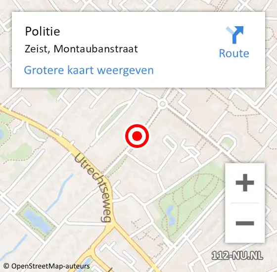 Locatie op kaart van de 112 melding: Politie Zeist, Montaubanstraat op 13 augustus 2019 15:35