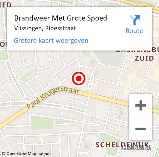 Locatie op kaart van de 112 melding: Brandweer Met Grote Spoed Naar Vlissingen, Ribesstraat op 13 augustus 2019 15:54