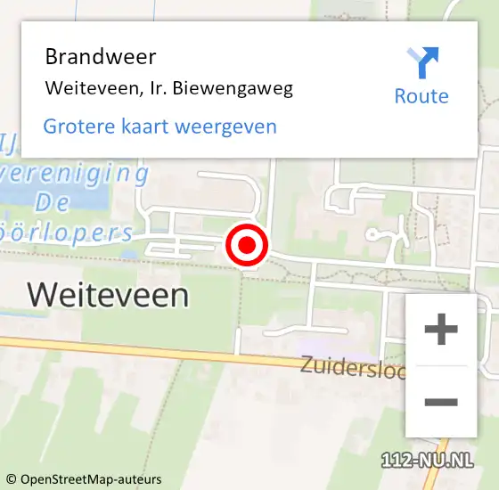 Locatie op kaart van de 112 melding: Brandweer Weiteveen, Ir. Biewengaweg op 13 augustus 2019 16:10