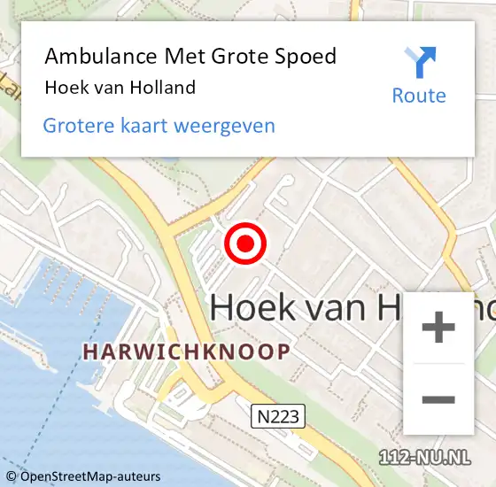 Locatie op kaart van de 112 melding: Ambulance Met Grote Spoed Naar Hoek van Holland op 13 augustus 2019 16:27