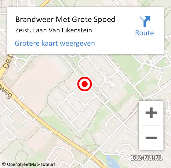 Locatie op kaart van de 112 melding: Brandweer Met Grote Spoed Naar Zeist, Laan Van Eikenstein op 13 augustus 2019 16:28