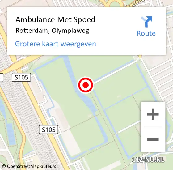 Locatie op kaart van de 112 melding: Ambulance Met Spoed Naar Rotterdam, Olympiaweg op 13 augustus 2019 16:38
