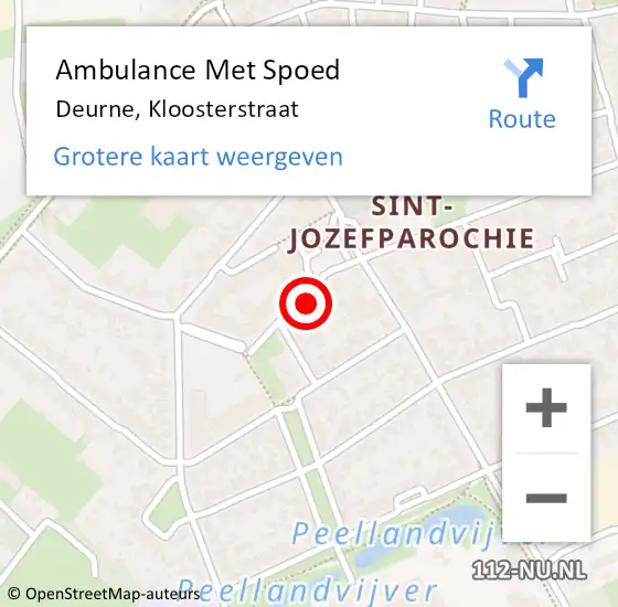 Locatie op kaart van de 112 melding: Ambulance Met Spoed Naar Deurne, Kloosterstraat op 13 augustus 2019 17:25