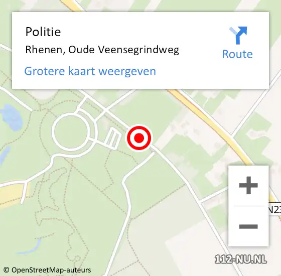 Locatie op kaart van de 112 melding: Politie Rhenen, Oude Veensegrindweg op 13 augustus 2019 19:41