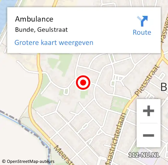 Locatie op kaart van de 112 melding: Ambulance Bunde, Geulstraat op 28 september 2013 09:57