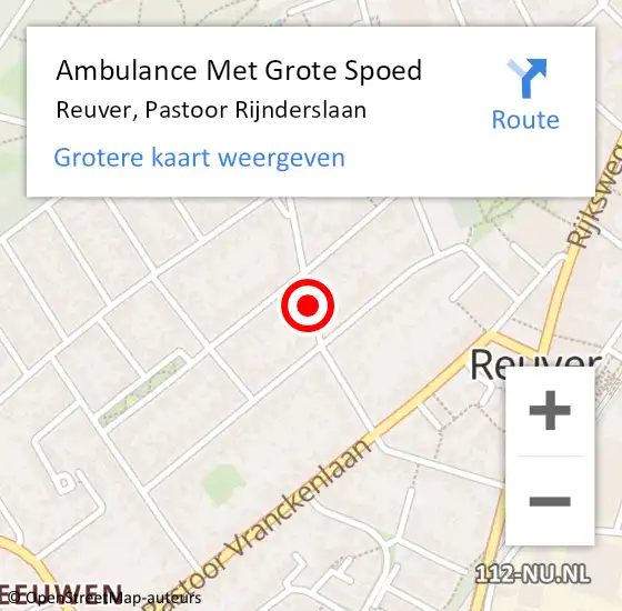 Locatie op kaart van de 112 melding: Ambulance Met Grote Spoed Naar Reuver, Pastoor Rijnderslaan op 13 augustus 2019 21:22