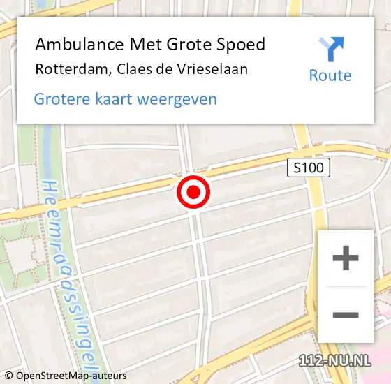 Locatie op kaart van de 112 melding: Ambulance Met Grote Spoed Naar Rotterdam, Claes de Vrieselaan op 13 augustus 2019 21:34