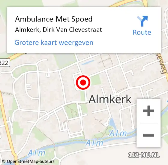 Locatie op kaart van de 112 melding: Ambulance Met Spoed Naar Almkerk, Dirk Van Clevestraat op 13 augustus 2019 22:11