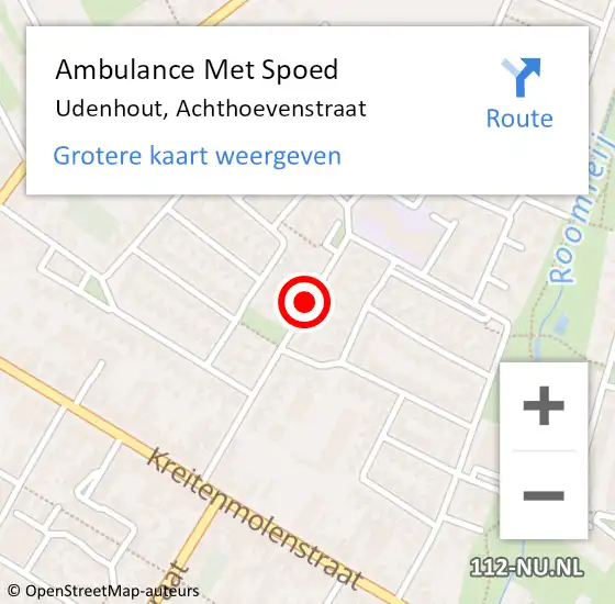 Locatie op kaart van de 112 melding: Ambulance Met Spoed Naar Udenhout, Achthoevenstraat op 14 augustus 2019 00:40