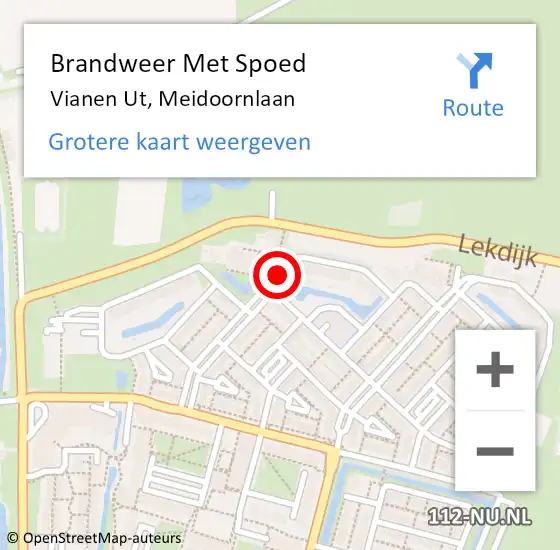 Locatie op kaart van de 112 melding: Brandweer Met Spoed Naar Vianen Ut, Meidoornlaan op 14 augustus 2019 03:11