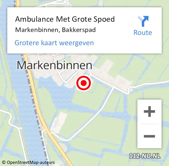 Locatie op kaart van de 112 melding: Ambulance Met Grote Spoed Naar Markenbinnen, Bakkerspad op 14 augustus 2019 07:31