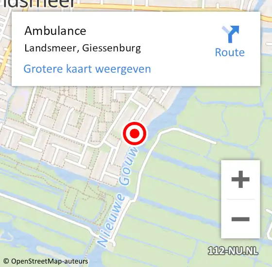 Locatie op kaart van de 112 melding: Ambulance Landsmeer, Giessenburg op 14 augustus 2019 10:03