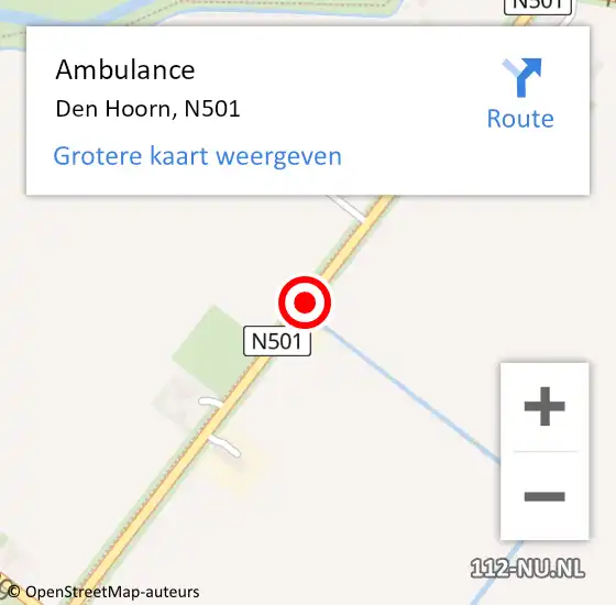 Locatie op kaart van de 112 melding: Ambulance Den Hoorn, N501 op 14 augustus 2019 10:11