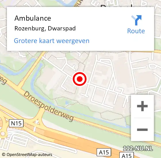 Locatie op kaart van de 112 melding: Ambulance Rozenburg, Dwarspad op 14 augustus 2019 10:21