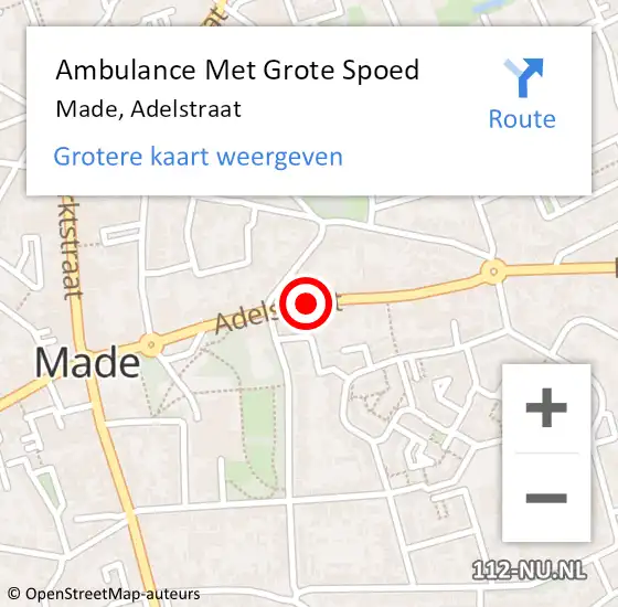 Locatie op kaart van de 112 melding: Ambulance Met Grote Spoed Naar Made, Adelstraat op 14 augustus 2019 11:41