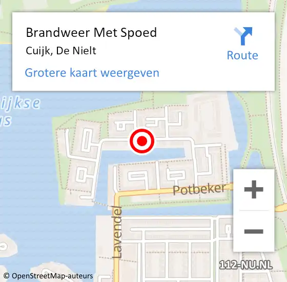 Locatie op kaart van de 112 melding: Brandweer Met Spoed Naar Cuijk, De Nielt op 14 augustus 2019 12:07