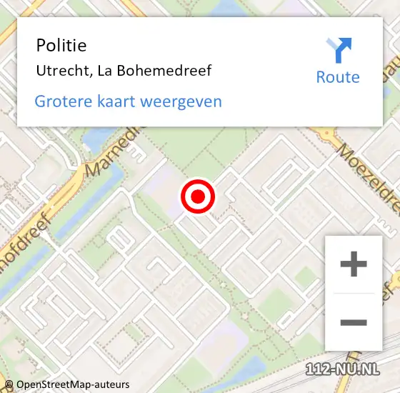 Locatie op kaart van de 112 melding: Politie Utrecht, La Bohemedreef op 14 augustus 2019 12:32