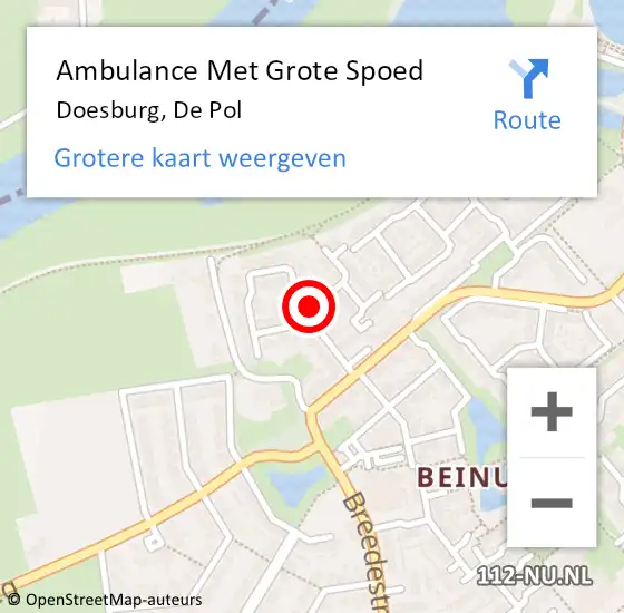 Locatie op kaart van de 112 melding: Ambulance Met Grote Spoed Naar Doesburg, De Pol op 14 augustus 2019 13:07