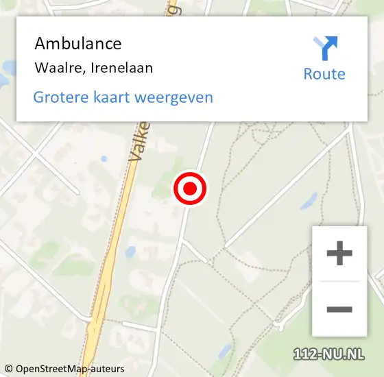 Locatie op kaart van de 112 melding: Ambulance Waalre, Irenelaan op 14 augustus 2019 13:36
