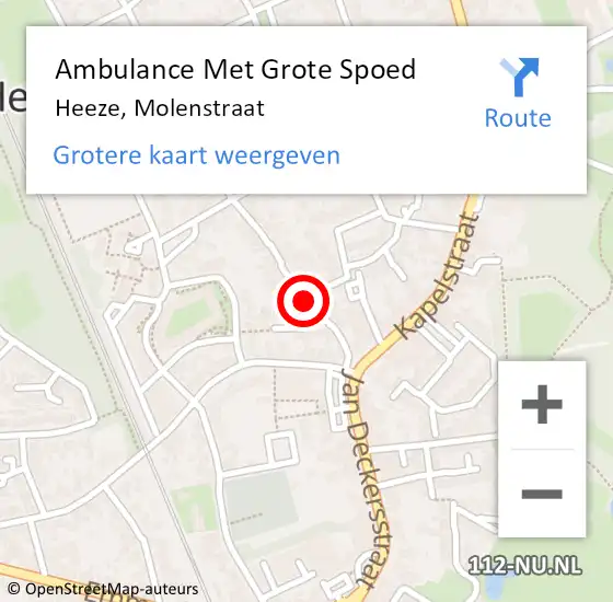Locatie op kaart van de 112 melding: Ambulance Met Grote Spoed Naar Heeze, Molenstraat op 14 augustus 2019 14:19