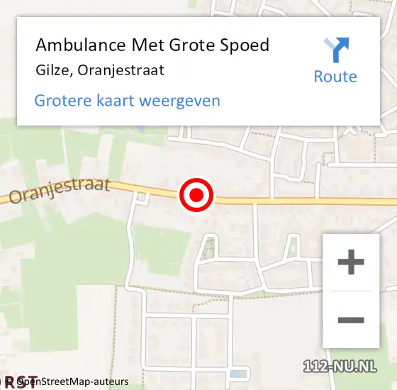 Locatie op kaart van de 112 melding: Ambulance Met Grote Spoed Naar Gilze, Oranjestraat op 14 augustus 2019 14:44