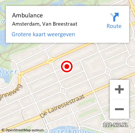 Locatie op kaart van de 112 melding: Ambulance Amsterdam, Van Breestraat op 14 augustus 2019 15:42