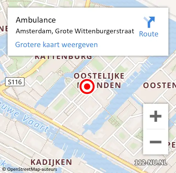 Locatie op kaart van de 112 melding: Ambulance Amsterdam, Grote Wittenburgerstraat op 14 augustus 2019 18:30