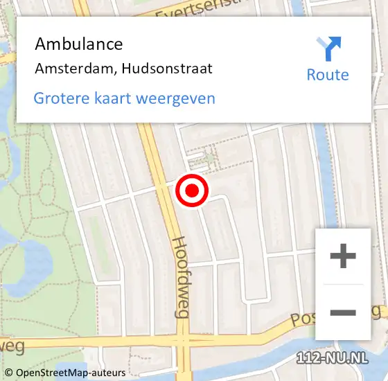 Locatie op kaart van de 112 melding: Ambulance Amsterdam, Hudsonstraat op 14 augustus 2019 19:50