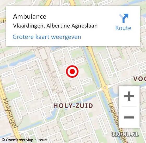 Locatie op kaart van de 112 melding: Ambulance Vlaardingen, Albertine Agneslaan op 14 augustus 2019 20:43