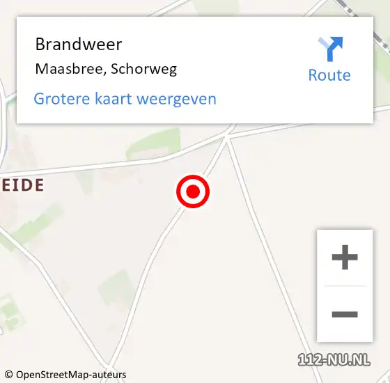 Locatie op kaart van de 112 melding: Brandweer Maasbree, Schorweg op 14 augustus 2019 21:03