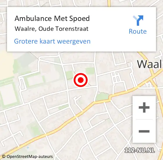 Locatie op kaart van de 112 melding: Ambulance Met Spoed Naar Waalre, Oude Torenstraat op 14 augustus 2019 22:10