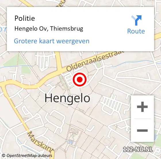 Locatie op kaart van de 112 melding: Politie Hengelo Ov, Thiemsbrug op 14 augustus 2019 23:26