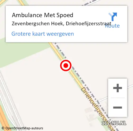 Locatie op kaart van de 112 melding: Ambulance Met Spoed Naar Zevenbergschen Hoek, Driehoefijzersstraat op 14 augustus 2019 23:48