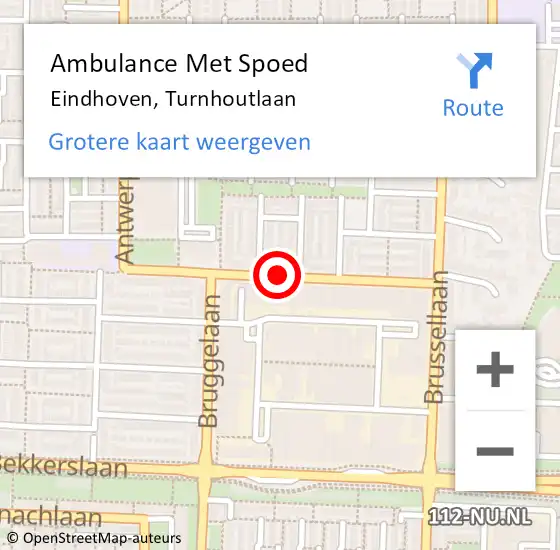 Locatie op kaart van de 112 melding: Ambulance Met Spoed Naar Eindhoven, Turnhoutlaan op 14 augustus 2019 23:56