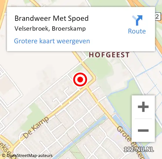 Locatie op kaart van de 112 melding: Brandweer Met Spoed Naar Velserbroek, Broerskamp op 15 augustus 2019 00:50